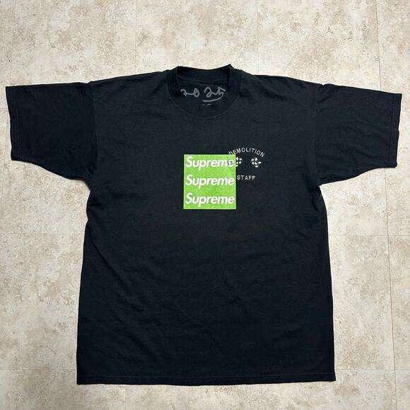 Asspizza Revived Supreme Triple Box Logo Demolition Staff T-Shirt - Picture 1 of 4